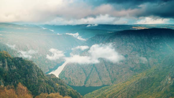 Mountain and River Sil Canyon, Spain. Timelapse