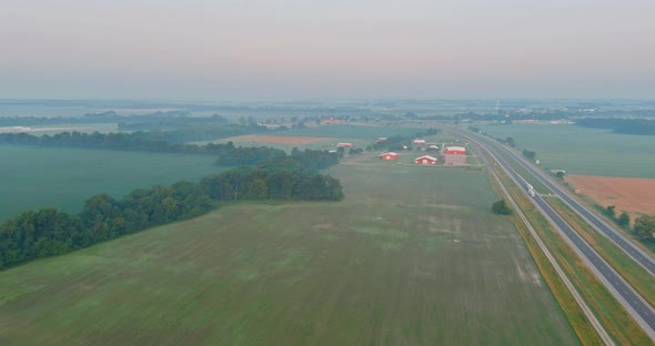 Overlooking View of Agricultural Production Field the Near a Small Village Farm in Illinois US