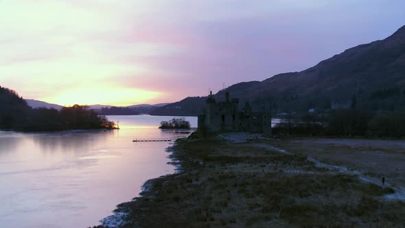 Sunset Over the Ruins of Kilchurn Castle in Scotland
