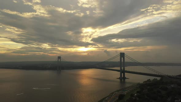 An aerial view over Gravesend Bay in Brooklyn, NY. The drone camera slowly pan right looking at Verr