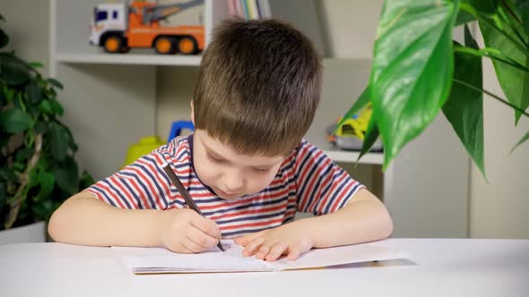 Preschool Child Learns to Write Writes Copybook