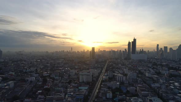 4k Aerial city view of Bangkok dowtnown, Flying over Bangkok, Thailand.