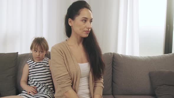 Preschool Daughter and Mother Ignoring Each Other Upset By Argument Family Conflict Concept