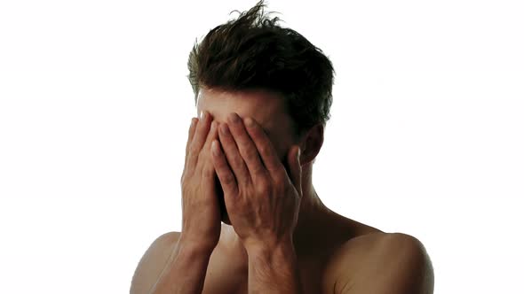 Tired Shirtless Young Man Portrait