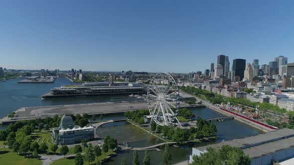 Aerial of the Old Port of Montreal with the Ferris Wheel