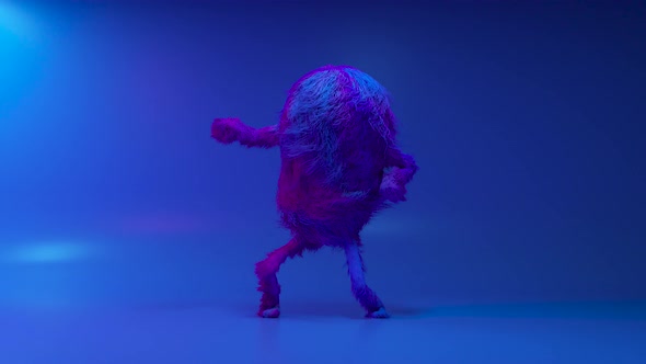 Cheerful Colorful Hairy Cartoon Dancing Character Furry Animal Having Fun Furry Mascot Animation