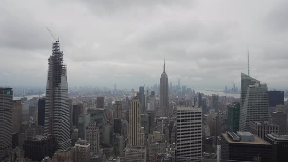 Rainy Cloudy Day Above Manhattan, New York USA. Clouds Timelapse Above Downtown