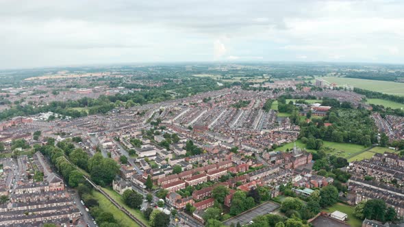 Dolly forward drone shot over Suburban York