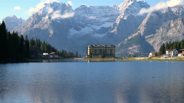 Lake Misurina with Dolomites Mountain in Italy