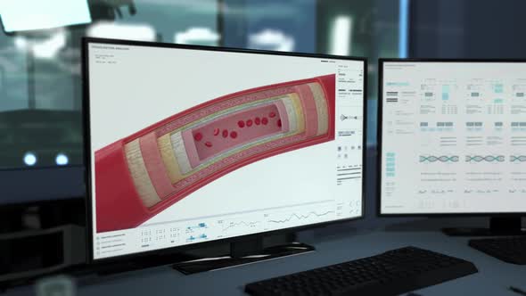 Medical scanner analyzes the patients blood cells at the health care center alt