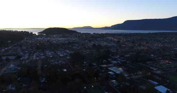 Pucon Chile Street Lights Sunset Glow Aerial Drone View