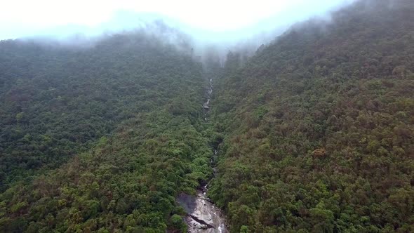 Wonderful Aerial View Mountain River Runs Among Jungle