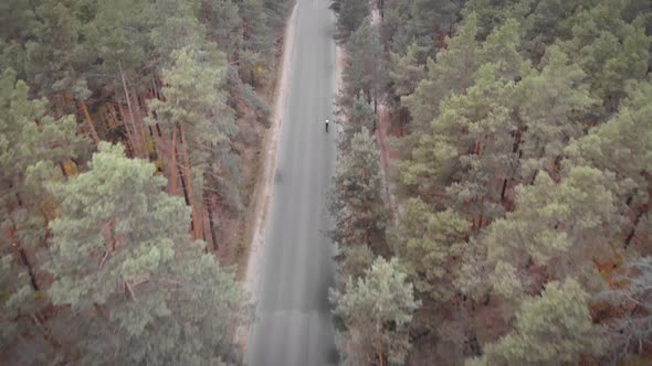 Cyclist cycling on road bicycle aerial view