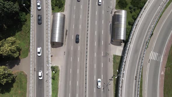 Cars on the Road Aerial View. Kyiv, Ukraine