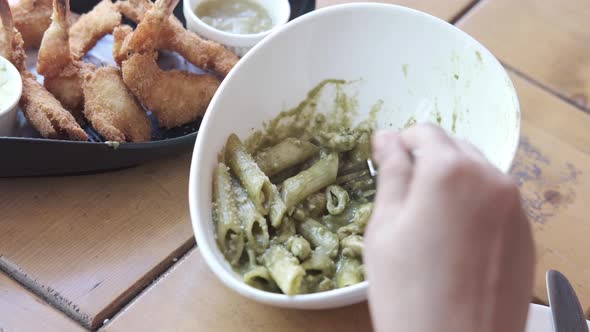 Homemade Cooked Pasta in a Plate on Table