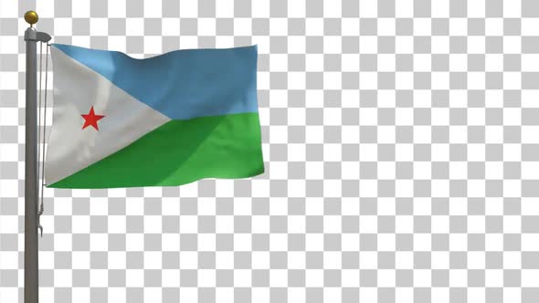 Djibouti Flag on Flagpole with Alpha Channel - 4K