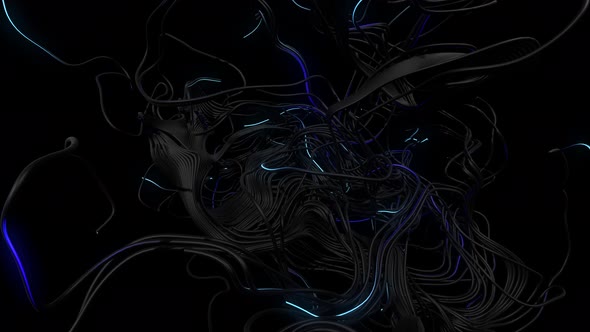 Abstract Looped Background with Curved Intertwined Lines Like Curl Noise with Running Neon Lights