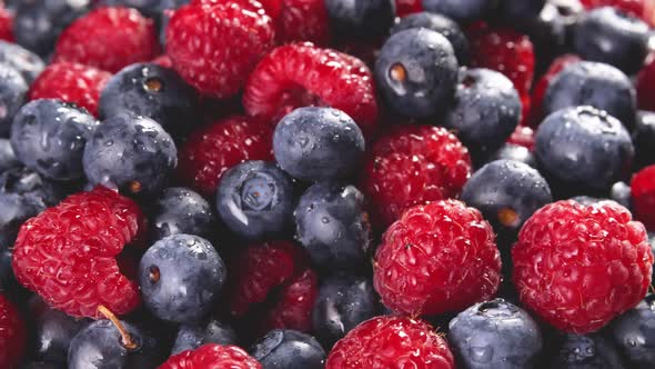 Heap of Blueberries and Raspberries