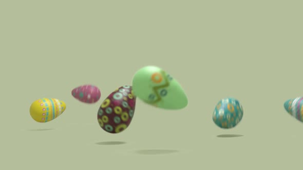 falling easter eggs on a uniform background