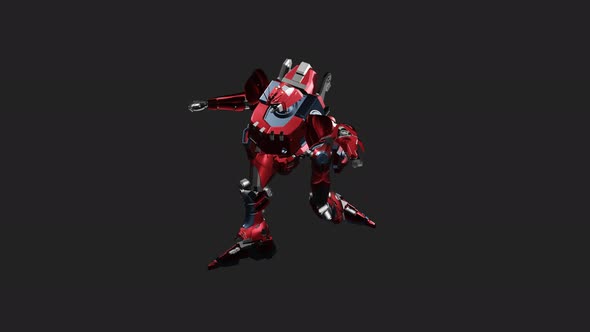 Red mecha in action in Idle Ninja style
