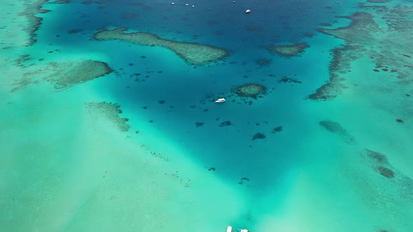 Amazing aerial view of azure shallow coast with reefs