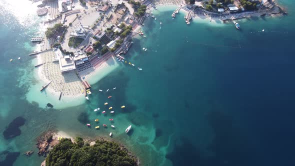 Idyllic Tropical Coastline Aerial View Paradise Beach in Albania Ksamil Beautiful Island in Bay of