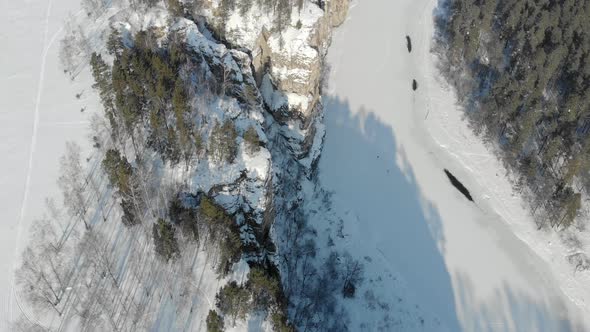 Aerial View of Mountain Cliff and River