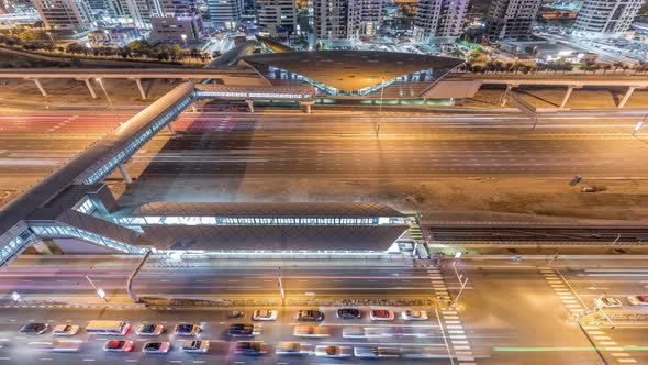 Aerial Top View to Sheikh Zayed Road Near Dubai Marina and JLT Timelapse Dubai