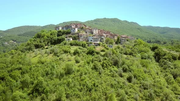 The Aerial View of the Mountain Village in Petrello Italy