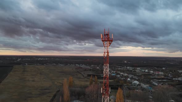 Telecommunication tower of 5G cellular or Transceiver Station in village.