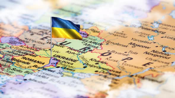 Ukraine Flag With Ukraine Map 4K