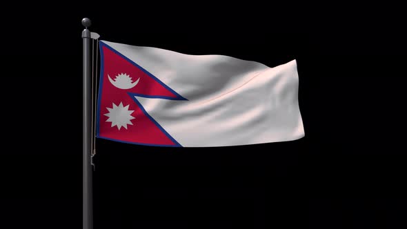 Nepal Flag On Flagpole With Alpha Channel 4K