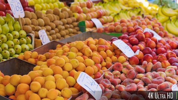 4K Fresh Organic Fruit For Sale in a Farmers Market