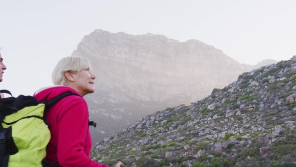 Senior couple on a hike together in nature