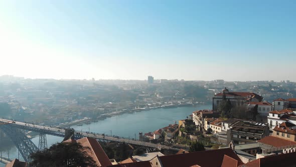 Panoramic of Porto and Vila Nova de Gaia cities, Portugal. Aerial view 