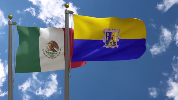 Mexico Flag Vs San Luis Potosi City Flag On Flagpole