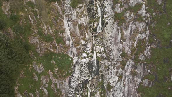 Rigid terrain Powerscourt waterfalls Wicklow Ireland aerial reveal