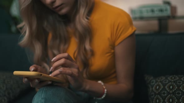 Woman Surfing on Smartphone Closeup