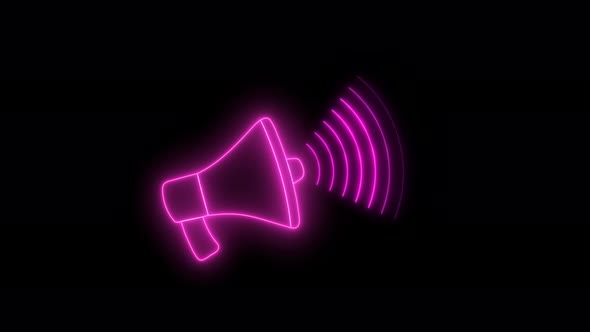 Pink Color Neon Light Hand Speaker Animated On Black Background