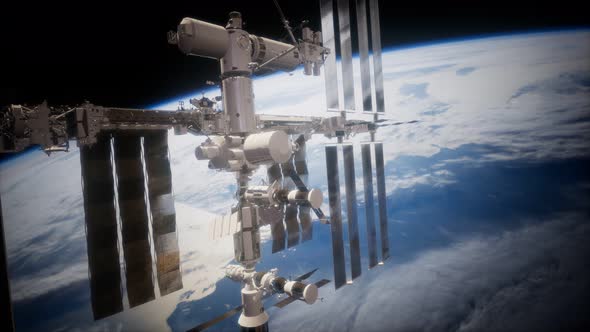 International Space Station in Outer Space Over the Planet Earth