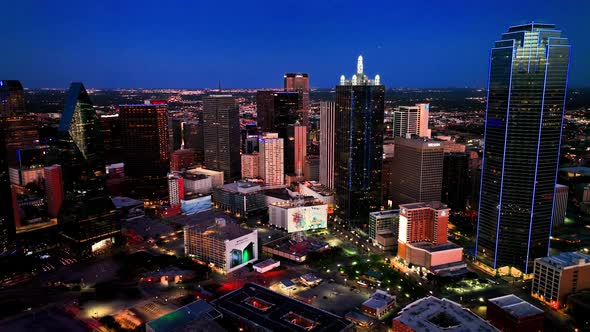 Dallas Downtown District Illuminated at Night