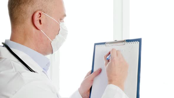 Scientist Holding Clipboard with Coronavirus Question