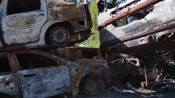 War in Ukraine a Dump of Shot and Burned Cars in the City of Irpen Near Kyiv