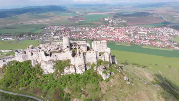 Aerial View on Spissky Hrad. Slovakia. The Ruins of Stone Castle on the Hill