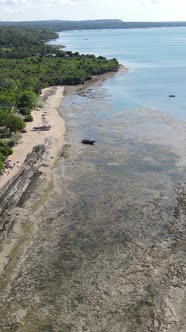 Tanzania  Vertical Video of Low Tide in the Ocean Near the Coast of Zanzibar Slow Motion