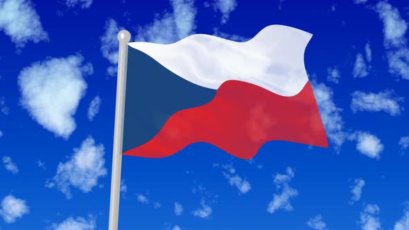 Czechia Flaying National Flag In The Sky