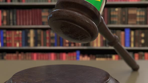 Flag of Brazil on Falling Judges Gavel in Court