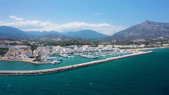 Aerial view of the harbour in Puerto Banus, Malaga, Spain.