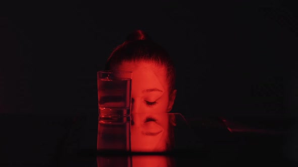 Alcohol Addiction Heavy Drinking Woman Glass Neon