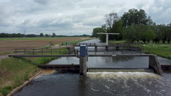 Wooden drawbridge at Velhorst Estate in the Achterhoek, Gelderland, the Netherlands